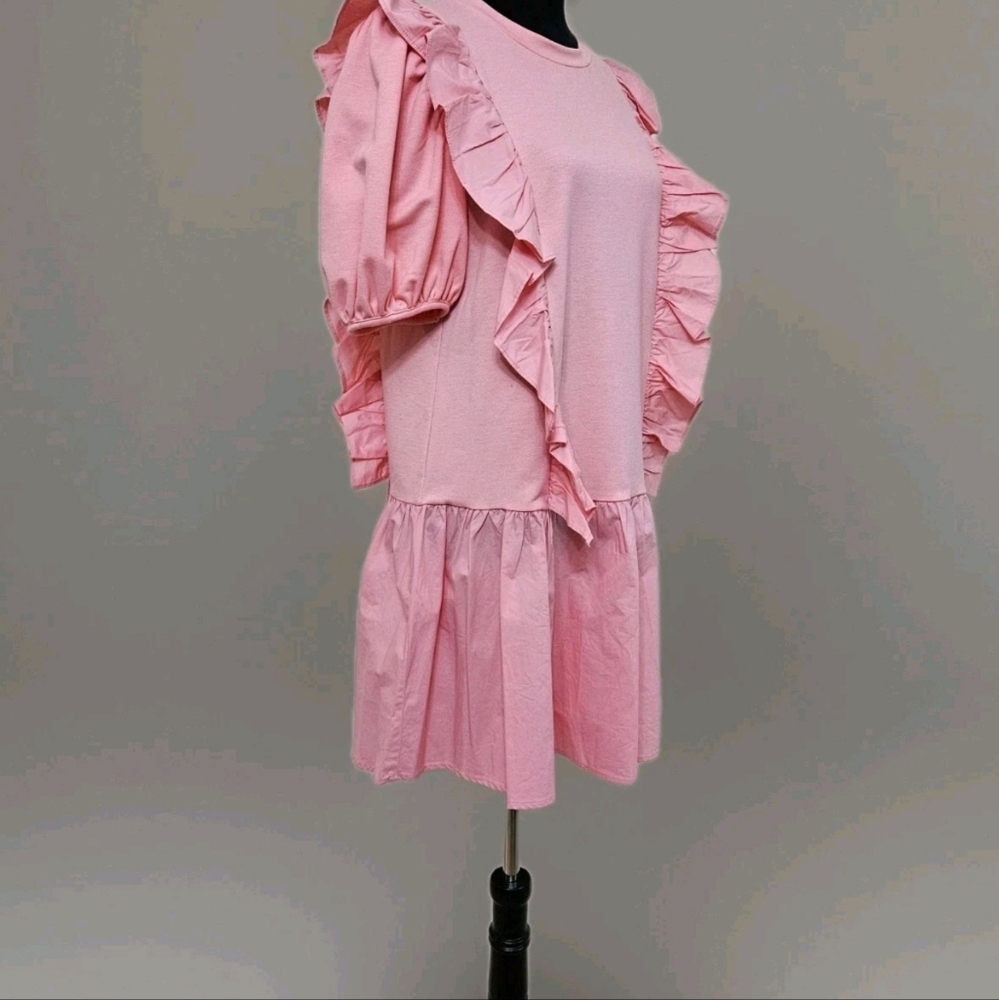 English Factory- Mixed Media Ruffle Detail Mini Dress -Size Medium - Picture 13 of 17